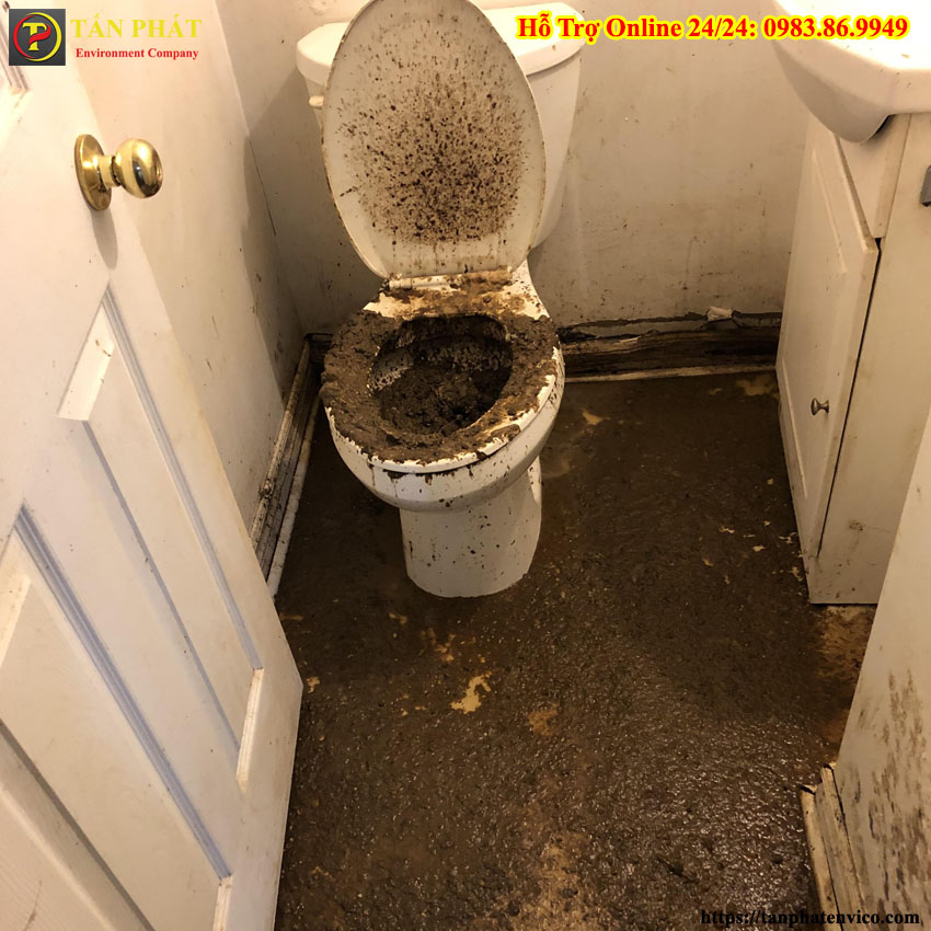 bể phốt đầy chất thải lên trên