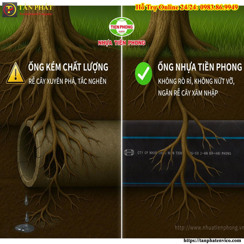 phương pháp sử lí rễ cây đâm xuyên ống ngầm