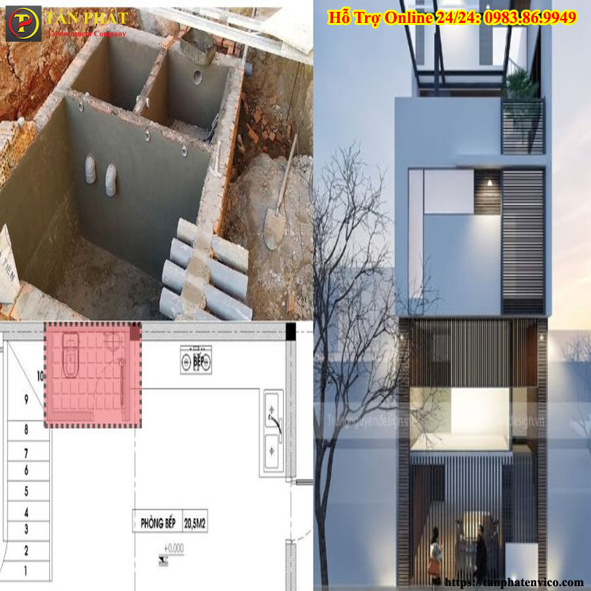 vị trí đặt hầm cầu phổ biến trong nhà ống